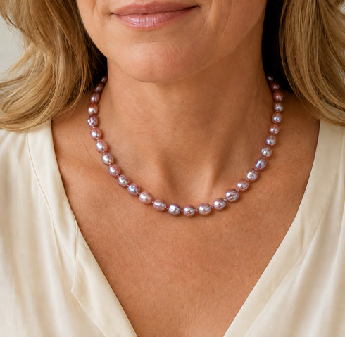 9-10mm Purple Baroque Freshwater Pearl Necklace