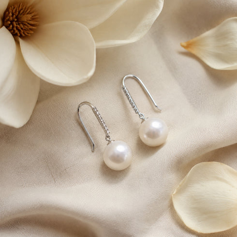 Earrings: 10-11mm freshwater pearl & CZ hook earrings, silver-tone finish
