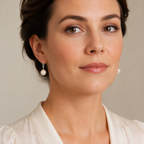 Earrings: 10-11mm freshwater pearl and CZ drop earrings on silver-tone hooks, House Of Pearls -JT