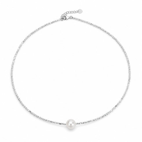 White Freshwater Pearl Silver Shards Pendant Necklace on a silver bead chain by House Of Pearls -JT