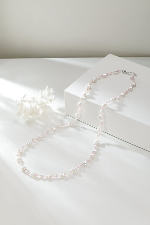 White Baroque Freshwater Pearl Necklace with Pastel Beads - Necklaces made with hand-selected pearls from House of Pearls