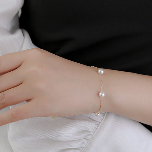 White 7-8mm Chinese Akoya Tincup Bracelet 18K Gold - Bracelets made with hand-selected pearls from House of Pearls