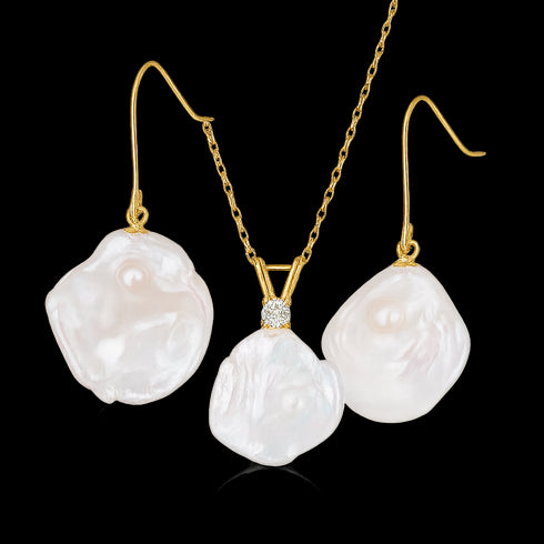 Petal-Shaped Floral Baroque Pearl Necklace and Earrings Set - Sets made with hand-selected pearls from House of Pearls