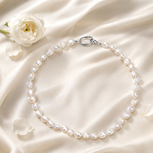 9-10mm White Baroque Freshwater Pearl Necklace