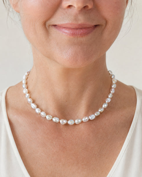 9-10mm White Baroque Freshwater Pearl Necklace