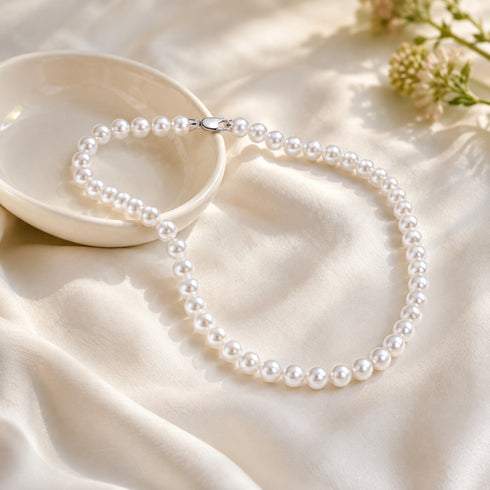 8-9mm white freshwater pearl necklace with silver clasp