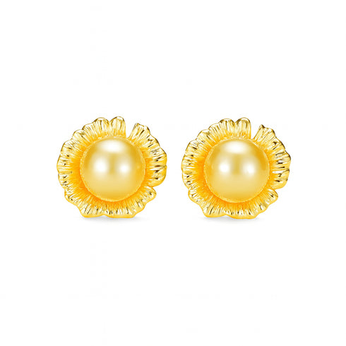 9-10mm Golden South Sea Pearl Sunflower Stud Earrings