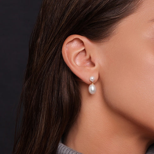 Double Pearl Freshwater Earrings - House Of Pearls