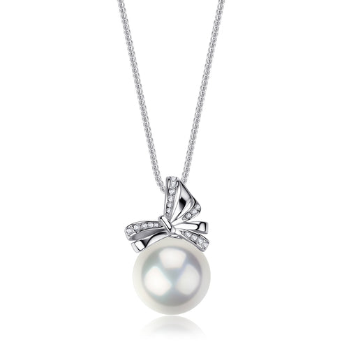 13-14mm Freshwater Ribbon Grace Pendant Necklace with silver rope chain and pearl drop