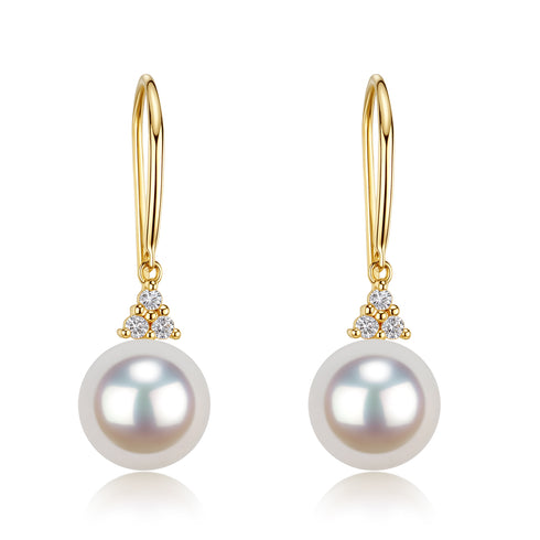 7-8mm White Akoya Classic Hook Earrings 18K Gold