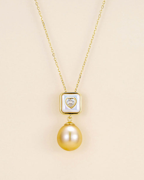 Golden Pearl Heart Pendant