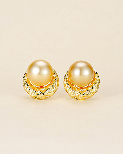 Golden Pearl Textured Stud Earrings