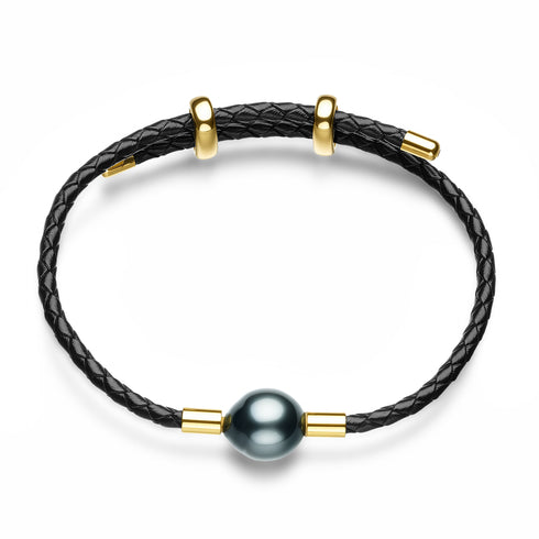 9-10mm Tahitian Pearl Leather Bracelet