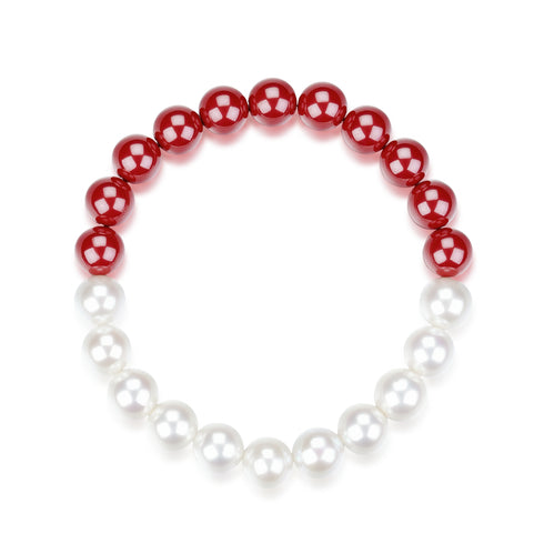 8mm Cinnabar & Freshwater Pearl Bracelet with red cinnabar beads and white freshwater pearls, House Of Pearls