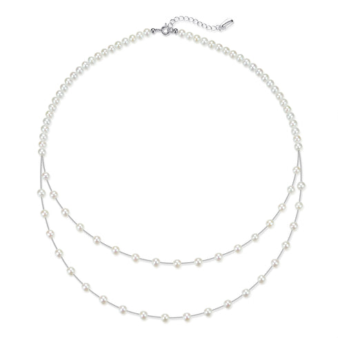 Pearl floating necklace, white 5–6mm starry freshwater pearls by House of Pearls-JT