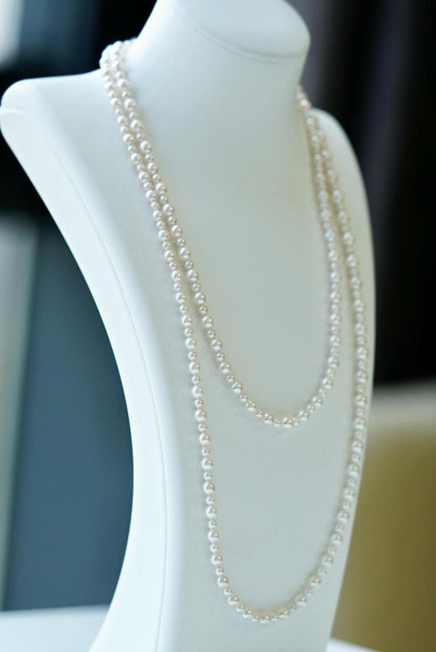 Pearl opera necklace, Akoya 3–5mm white pearls, double-strand, House Of Pearls - TA