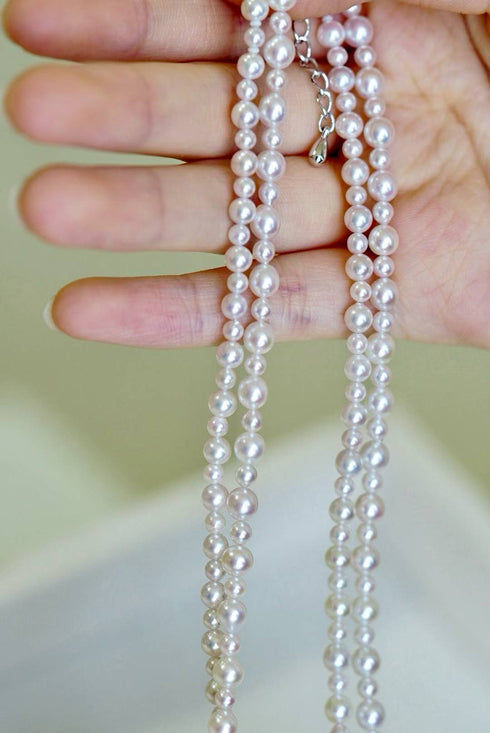 Akoya pearl opera necklace, multi-strand with 3–5mm white pearls