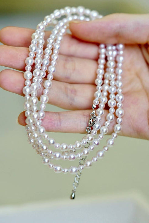 3–5mm Akoya Seawater Pearl Opera Necklace, multiple white pearls with silver clasp