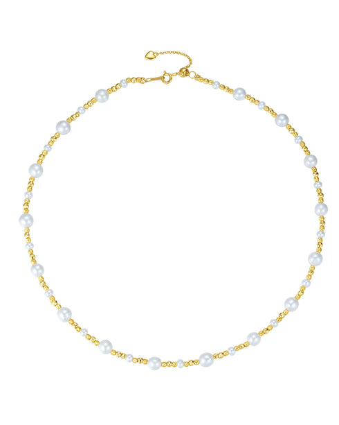 4–8mm Freshwater Pearl and Gold Bead Necklace & Bracelet Set