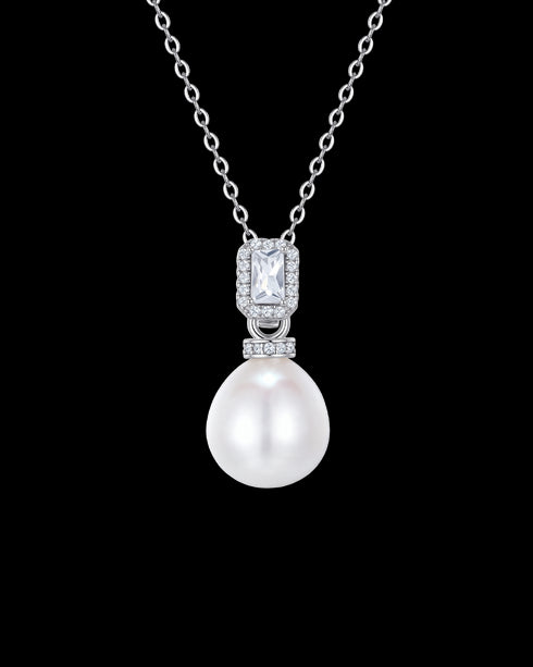 12-13mm Freshwater Pearl Cubic Zirconia Pendant Necklace