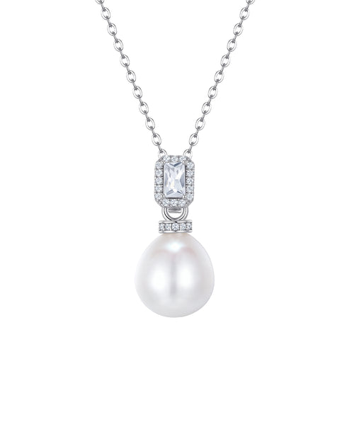 12-13mm Freshwater Pearl Cubic Zirconia Pendant Necklace