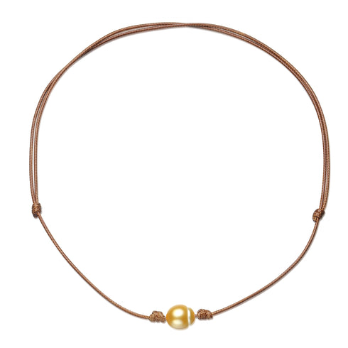 Golden South Sea Pearl Knotted Leather Blacelet, Necklace Set