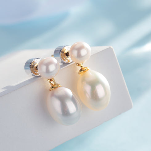 Double Pearl Freshwater Earrings - House Of Pearls
