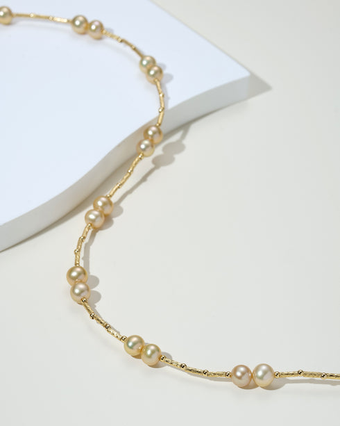 Freshwater Dyed Golden Pearl Gold Tube Necklace - Necklaces made with hand-selected pearls from House of Pearls