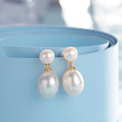 Double Pearl Freshwater Earrings - House Of Pearls