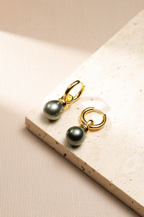 9-10mm Baroque Tahitian Pearl Hoop Earrings