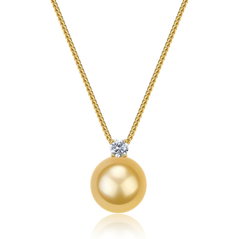 Fairy Drop Golden South Sea Pearl 18K Gold Pendant Necklace with diamond-accent pendant