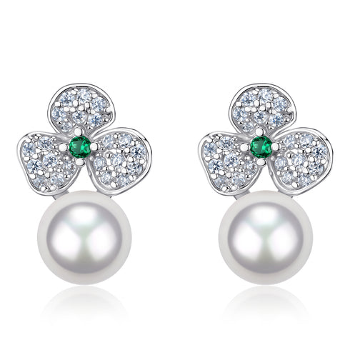 8–9mm Freshwater Akoya Pearl Clover Earrings