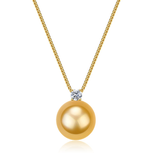 Golden South Sea pearl fairy drop pendant necklace by House Of Pearls, 12-13mm, GUILD Certified, elegant jewelry for special occasions.