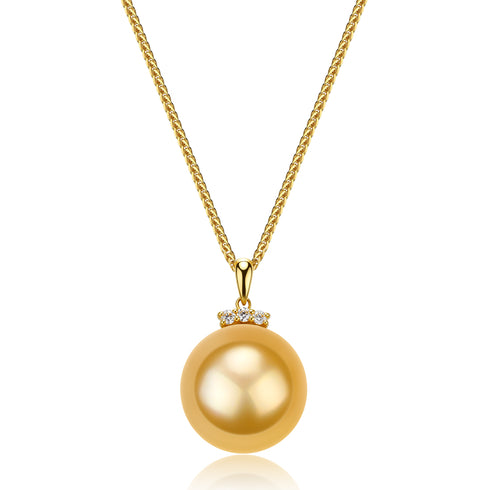12-13mm Golden South Sea Pearl pendant necklace by House of Pearls with royal crown design, GUILD certified, elegant jewelry piece
