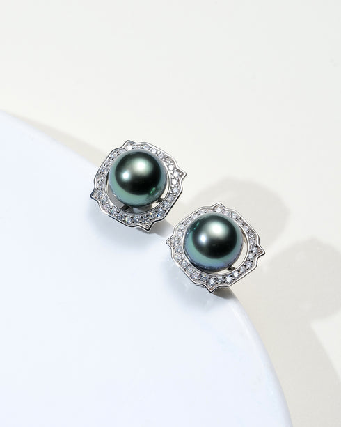 10–11mm Tahitian Pearl Halo Necklace & Earrings Set