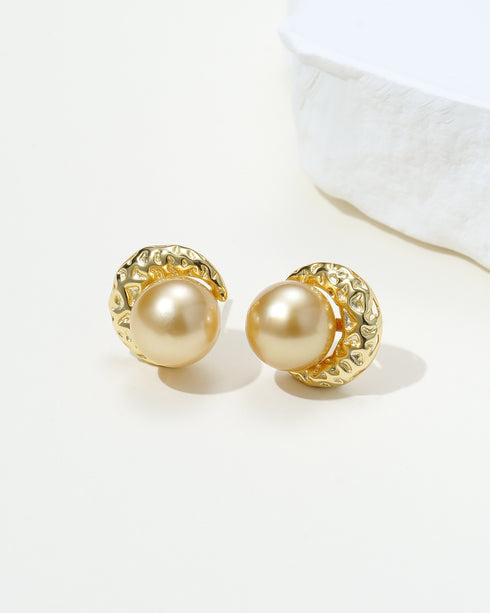 9-10mm South Sea Golden Pearl Textured Stud Earrings