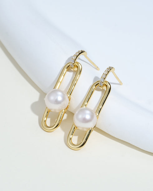 6-7mm Freshwater Pearl Link Drop Earrings
