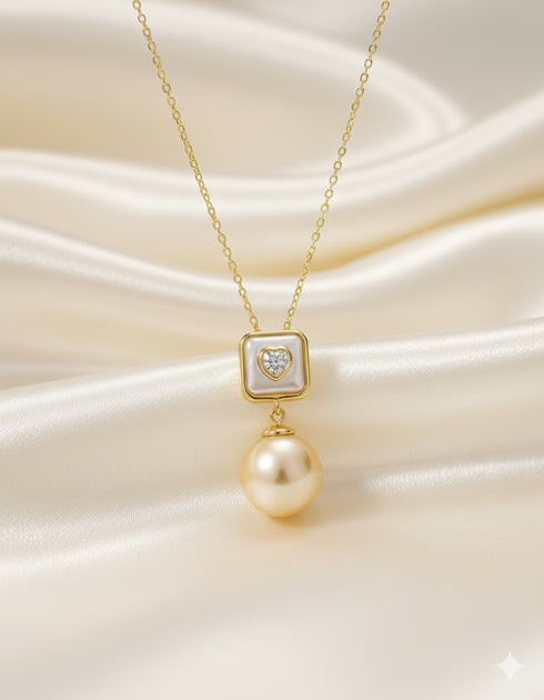 10-11mm South Sea Golden Pearl Heart Mother-of-Pearl Pendant Necklace