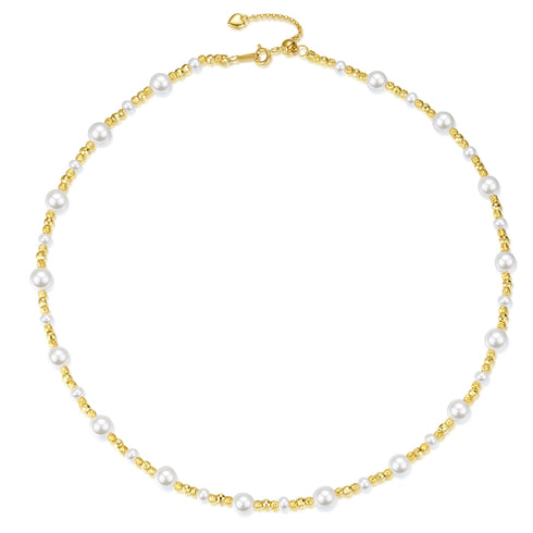 4–8mm Freshwater Pearl and Gold Bead Necklace & Bracelet Set - Necklaces made with hand-selected pearls from House of Pearls