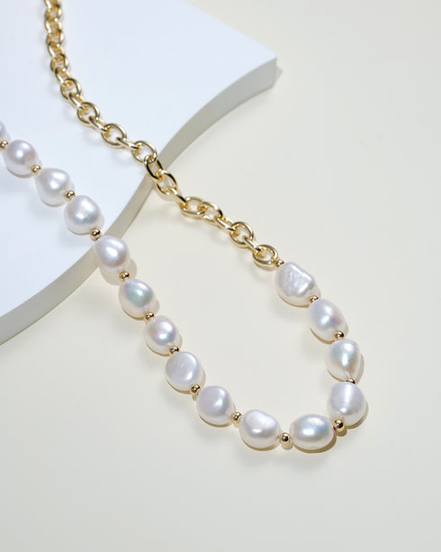 White Baroque Freshwater Pearl Chain Necklace