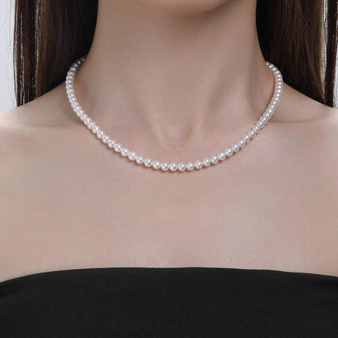 Pearl Necklace, 5–6mm Aurora White freshwater pearls, House Of Pearls - JG