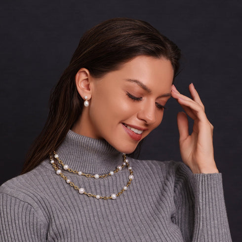 Double Pearl Freshwater Earrings - House Of Pearls