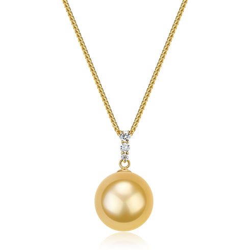 Pendant necklace by House Of Pearls JG featuring a 12-13mm Golden South Sea Pearl triple-accent pendant