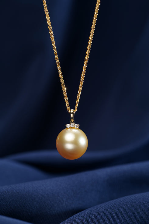 12-13mm Golden South Sea Pearl Royal Crown Pendant Necklace -GUILD Certified - Necklaces made with hand-selected pearls from House of Pearls