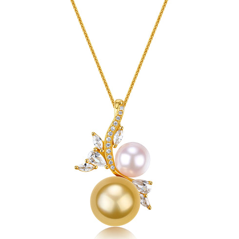 Golden South Sea Pearl White Pearl Zirconia Pendant