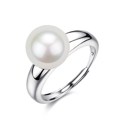 10-11 Classic Freshwater Pearl Open Ring on a silver-tone band with a white pearl