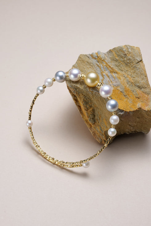 Bracelet: Smile Golden South Sea & Akoya Pearl Bangle by House Of Pearls, gold-tone chain with mixed pearls