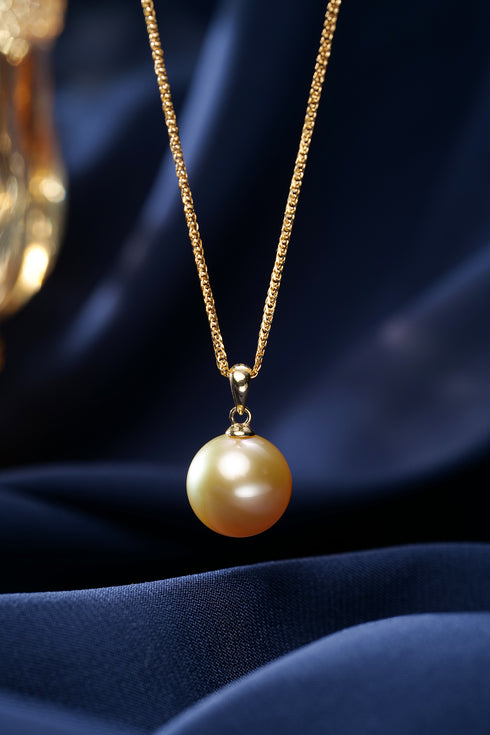 12-13mm Golden South Sea Pearl Classic Solitaire Pendant Necklace - GUILD Certified - Necklaces made with hand-selected pearls from House of Pearls
