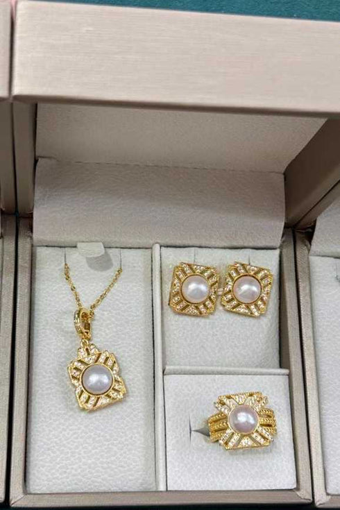 Button Pearl Gold Jewelry Set