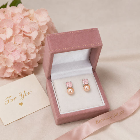Earrings: 10–11mm freshwater peach pearl pink cube stud earrings, pair by House Of Pearls - TA